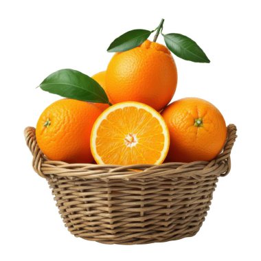 Overflowing Ripe Oranges in Wooden Bowl for Fresh and Healthy Fruit Diet clipart