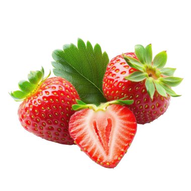 Fresh ripe strawberry half-slice with leaf, rich in vitamins and antioxidants clipart