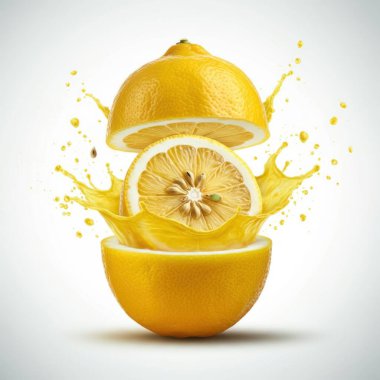 Refreshing lemon slice bursting open in water for summer-inspired visuals clipart