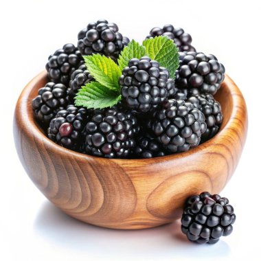 Overflowing blackberries in a wooden bowl showcasing their juiciness clipart