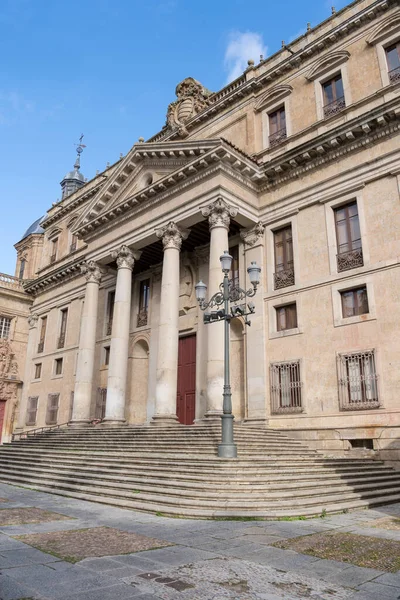 Palace of Anaya in Salamanca (Spain). Neoclassical style building with a gate and 4 columns. Faade of a historic building in the city of Salamanca.