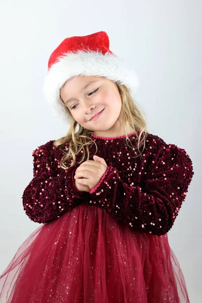 Portrét Krásné Holčičky Sobě Vánoční Sváteční Oblečení Royalty Free Stock Obrázky