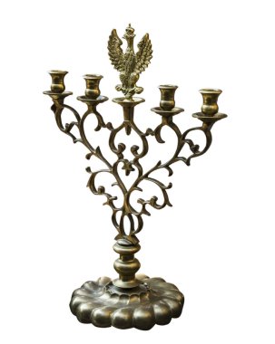 bronze candlestick in romantic style  on white background clipart