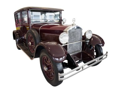 Stuttgart, Almanya - 13 Aralık 2017: Mercedes-Benz Müzesi - 1927 Mercedes-Benz 12 / 55 PS Pullman-Limuzin beyaz arka planda izole edildi
