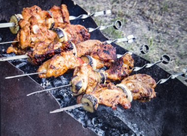  Güzel kızarmış tavuk eti - açık ateşte şiş kebap