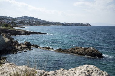 Marine summer landscape of the Mediterranean Sea on Aegina island, Greece clipart