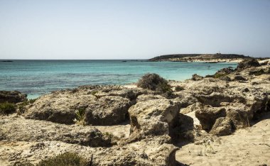 Yatay deniz manzarası - Elafonisi plajı, Girit Adası, Yunanistan