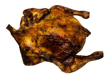 Beyaz arka planda izole edilmiş kızarmış lezzetli tavuk.