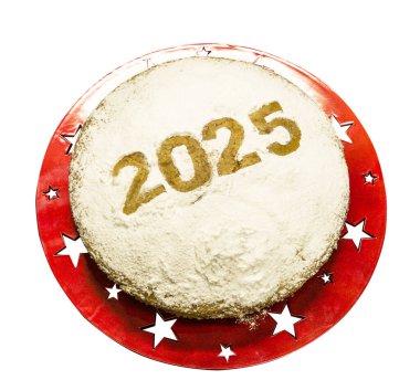 New Year's 2025 cake - Vasilopita, Greek tradition isolated on white background clipart