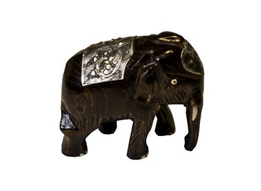 souvenir elephant made of sandalwood, decorated with silver, isolated on white background clipart