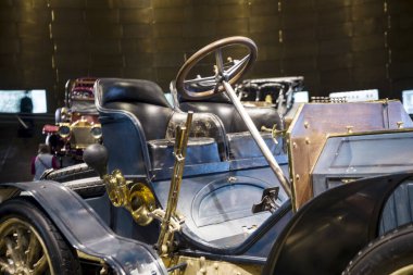 Stuttgart, Germany - December 13, 2017: Retro Mercedes car - close-up of the steering wheel