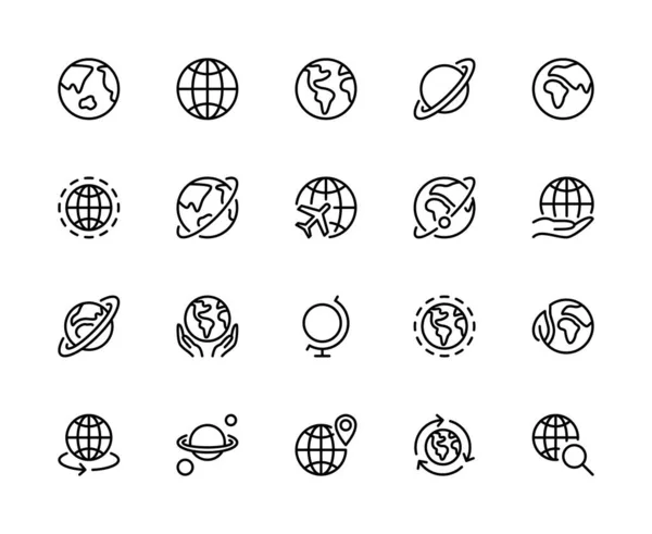 Связанные Глобусом Контурные Векторные Линейные Значки Множества Премиум Пакет Линейные — стоковый вектор