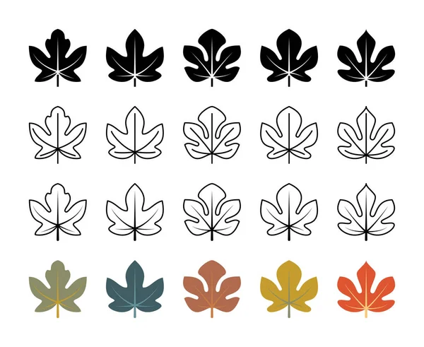 図木の葉のベクトルアイコン 自然と生態学 アイコン 図面など 白い背景のウェブサイトのための孤立したイチジクの葉のアイコンコレクション ベクトルシンボルセット — ストックベクタ