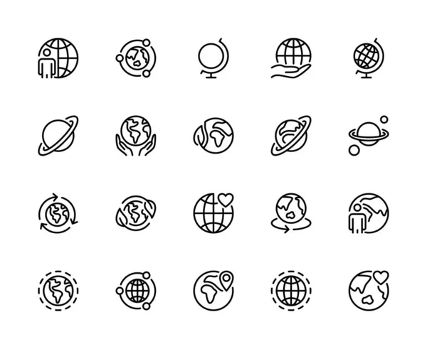 Связанные Глобусом Контурные Векторные Линейные Значки Множества Пачка Глобусов Линейные — стоковый вектор
