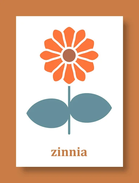 stock vector Abstract symbol of zinnia flower. Simple minimal style of zinnia petals and branch with leaves for social media, cards, mobile concepts, business, posters and web design. Vector illustration.
