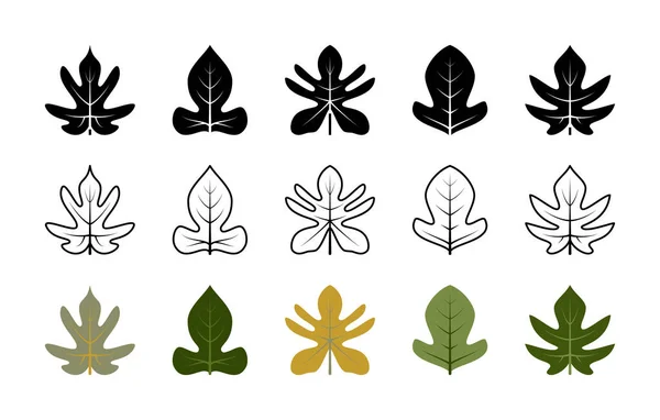 フィロデンドロン植物の葉ベクトルアイコン フィロデンドロン アイコン 図面など 白い背景のウェブサイトのための隔離されたピロデンドロン葉のアイコンコレクション ベクトルシンボルセット — ストックベクタ