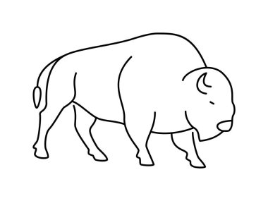 Bizon doğrusal vektör simgesi. Hayvanlar Dünyası. Bizon, çizim, hayvan, hayvan, taslak, görüntü ve daha fazlası. Beyaz arka planda bir bizonun izole edilmiş ana hatları..