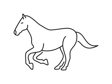 At doğrusal vektör simgesi. Hayvanlar Dünyası. At, çizim, hayvan, hayvan, taslak, görüntü ve daha fazlası. Beyaz arka planda bir atın izole edilmiş ana hatları..