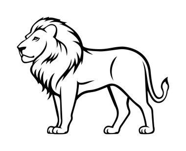 Aslan ikonu vektör çizimi. Hayvanlar Dünyası. Aslan, resim, hayvan, hayvan, sembol, resim, beyaz arka planda amblem. Grafik ve web tasarımı, logo, dövme ve daha fazlası için düz stil aslan figürü.