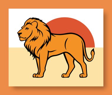 Aslan ikonu vektör çizimi. Hayvanlar Dünyası. Aslan, güneş, büyüklük, çizim, hayvan, hayvan, sembol, sembol, amblem. Grafik ve web tasarımı, logo ve daha fazlası için düz stil aslan figürü.