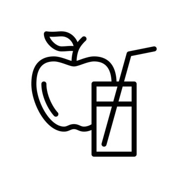 Meyve suyu bağlantılı vektör doğrusal simgesi. İzole edilmiş ikon elma suyu. Elma suyu taslak ikonu. Çevrimiçi diyet menüsü. Kalite tasarım elemanı. Meyve suyuyla ilgili izole vektör doğrusal simgesi.