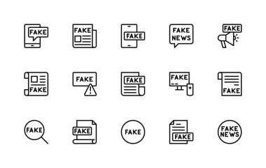 Sahte Haber bağlantılı vektör doğrusal simgeleri ayarlandı. Yanlış bilgi, sahte haber, yanlış bilgilendirme, yanlış, yanlış ve daha fazlası gibi izole simge koleksiyonu. Yanlış haber içeren izole simge koleksiyonu.