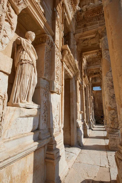Une Statue Dans Bibliothèque Celsus Dans Ville Antique Ephèse Efès — Photo