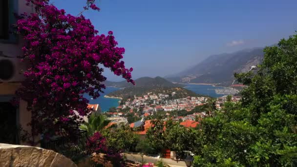 Vue Aérienne Kas Turquie Paysage Méditerranéen Petite Ville Côtière Confortable — Video