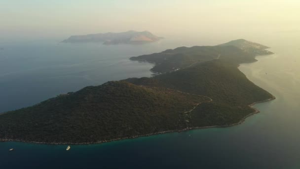 Une Vue Aérienne Des Îles Près Kas Turquie Paysage Méditerranéen — Video