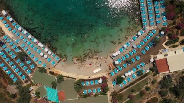 Mała Publiczna Plaża Kas Turcja Widok Powietrza Przytulną Lagunę Śródziemnomorskim — Wideo stockowe