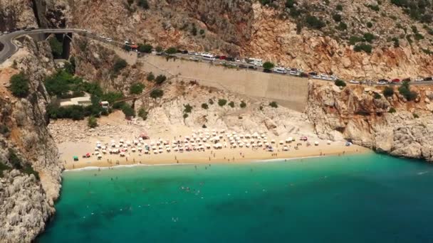 Flygfoto Över Kaputas Stranden Kas Turkiet Turkos Medelhavet Och Mysig — Stockvideo