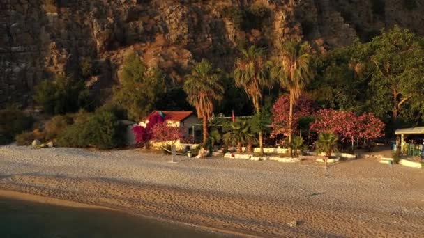 Повітряний Захід Вид Butterfly Valley Олуденісі Туреччина Море Пляж Між — стокове відео