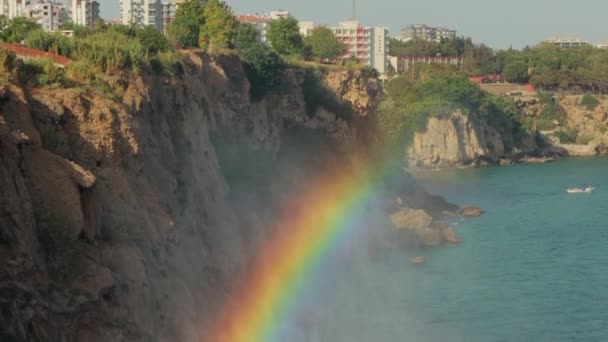 Lagere Duden Waterval Stad Antalya Turkije Grote Waterval Aan Kust — Stockvideo