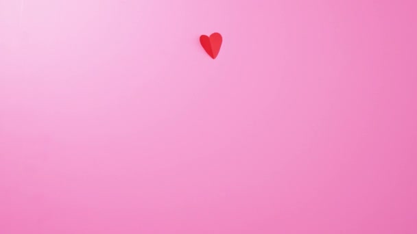 Κάρτα Ημέρα Του Αγίου Βαλεντίνου Κορυφή Άποψη Ροζ Φόντο Καρδιές — Αρχείο Βίντεο