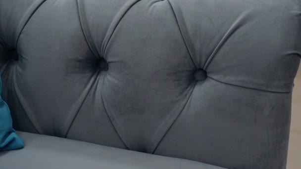 Close Comfortable Gray Sofa Video — стоковое видео