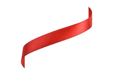 Kesme yolu. Kurdele etiketi. Kırmızı kurdele beyaz arkaplanda izole edilmiş. Kurdele Bayrağı. Doğum günü kurdelesi. Kırmızı Etiket Etiketi. Kırmızı kurdele süslemesi.