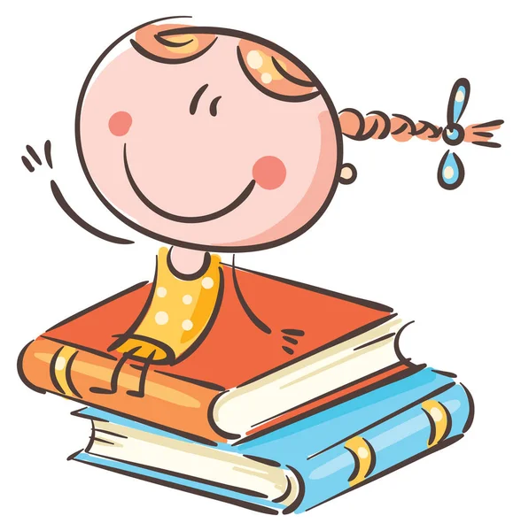 Doodle Criança Com Livros Menina Dos Desenhos Animados Sentada Livros — Vetor de Stock