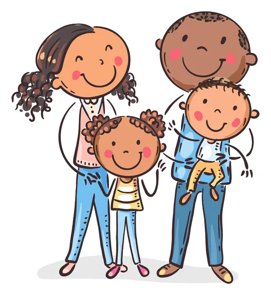 一緒に立って子供たちと幸せな家族 4の若い家族の肖像画 漫画ベクトルイラスト 白い背景に隔離された — ストックベクタ