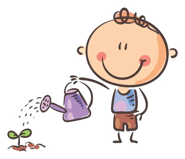 Gardening Clipart Doodle Boy Watering Plant Kid Creative Activities Clipart — Archivo Imágenes Vectoriales
