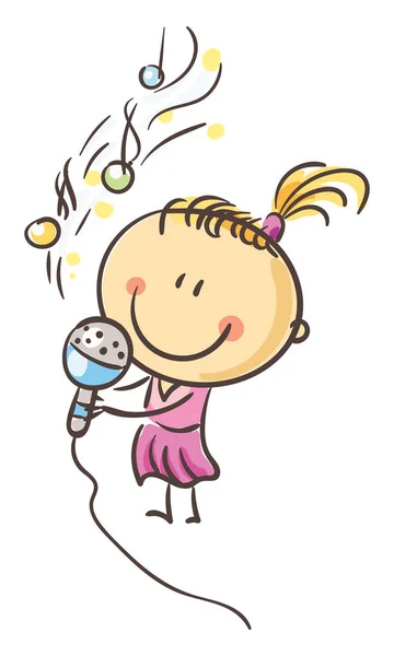 Little Happy Girl Singing Song Kid Creative Activities Clipart Isolated — Vetor de Stock