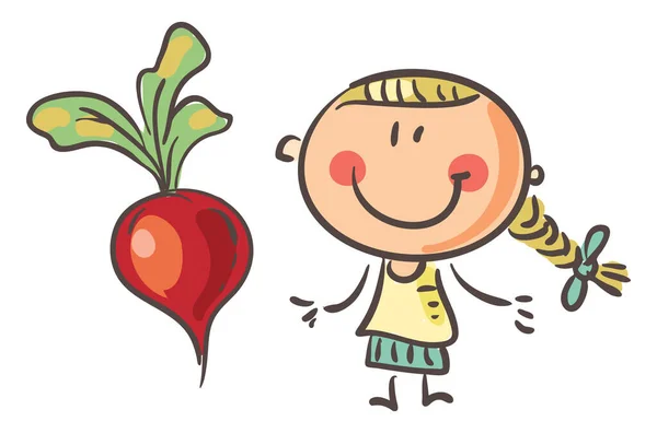Doodle Little Girl Beet Kid Vegetable Clipart Isolated White Background — Archivo Imágenes Vectoriales
