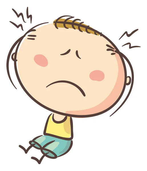 Doodle Boy Suffering Illness Headache Cartoon Kids Vector Clipart — Stock Vector