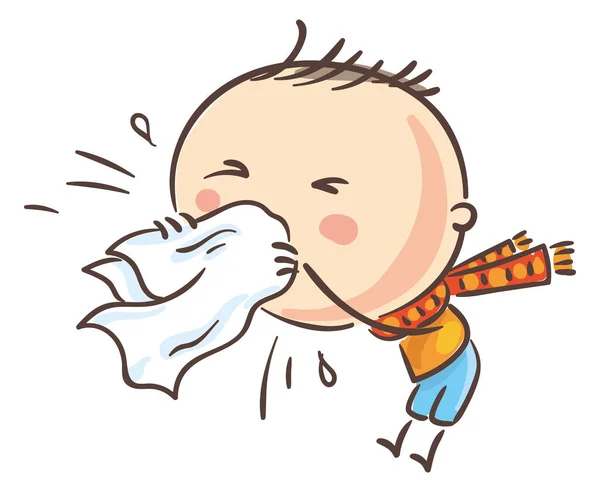 Doodle Boy Leidet Unter Krankheiten Wie Grippe Cartoon Kinder Vektor — Stockvektor