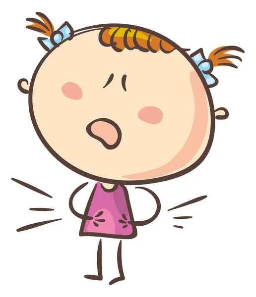 Doodle Little Girl Suffering Illness Stomach Ache Cartoon Kid Vector — Stock Vector