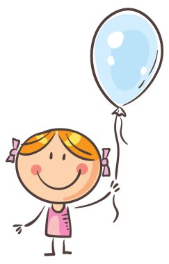 Balonlu karikatür kızı, mutlu çocuk doğum günü vektörü Clipart illüstrasyonu
