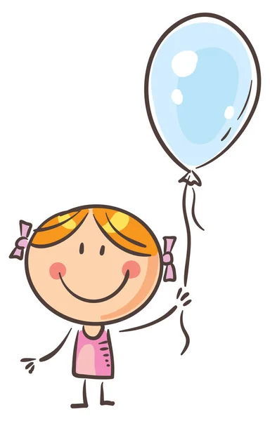 Cartoon Doodle Girl Balloon Happy Kid Birthday Vector Clipart Illustration — Stockový vektor