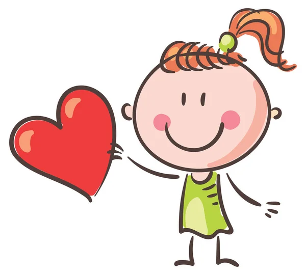 漫画笑顔の女の子保持心 バレンタインデークリップ 幸せな子供ベクトルクリップイラスト — ストックベクタ