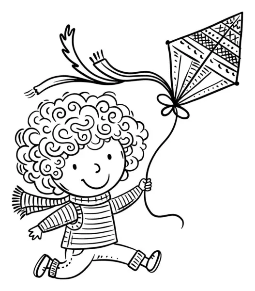 Copil Fericit Desene Animate Care Joacă Zmeul Zburător Activități Izolate Ilustrație de stoc