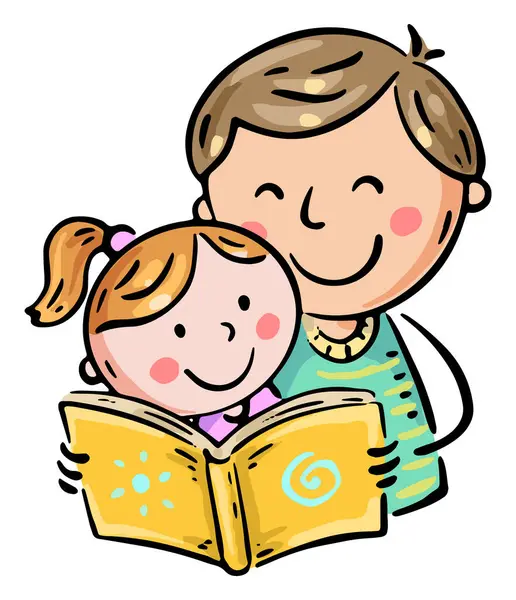 Baba küçük kızına bir kitap okuyor. Mutlu çizgi film aile klipleri. Baba çocukla vakit geçiriyor. Renkli resimleme