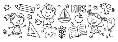 Siyah ve beyaz karalama çocuklar yatay sınır zirvesi